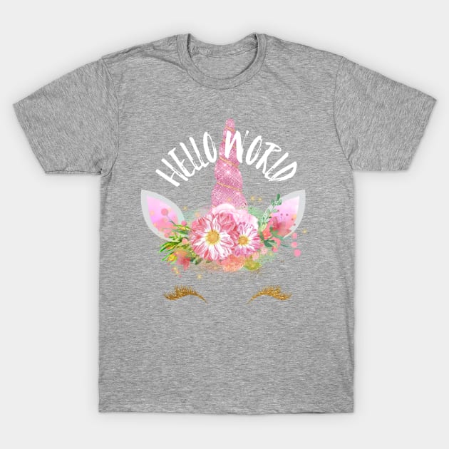 Hello World Unicorn T-Shirt by chrissyloo